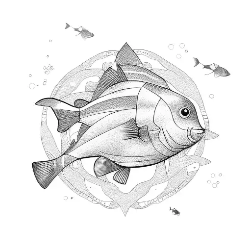 A school of fish swimming in the shape of a design tool tattoo design idea