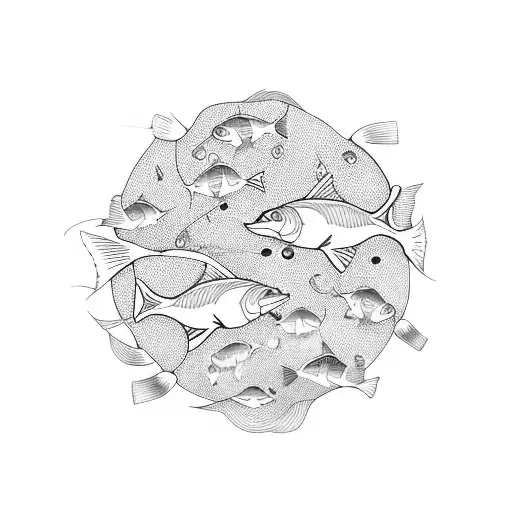 A school of fish swimming in the shape of a design tool tattoo design idea
