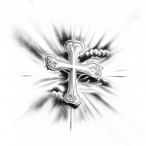 A godly background with clouds and a cross. tattoo design idea