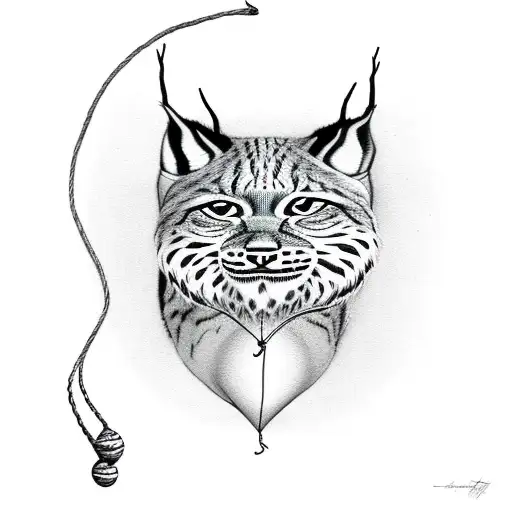 lynx dancing ballet with a heart balloon in string tattoo design idea