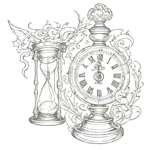 broken clock and hourglass tattoo design idea