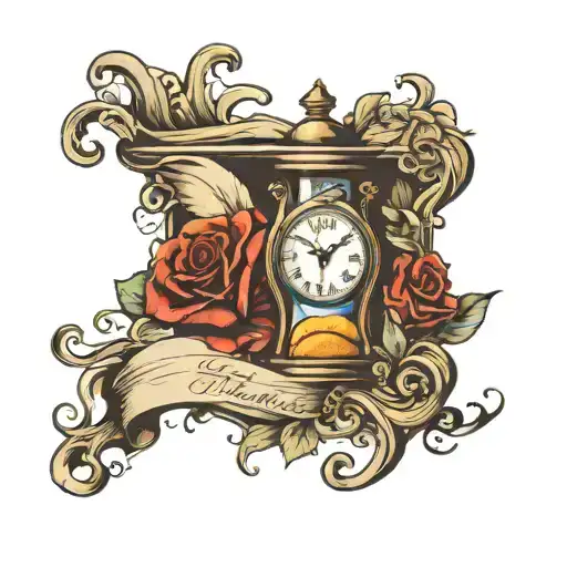 clock inside hour glass with sand tattoo design idea