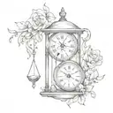 broken clock and hourglass tattoo design idea