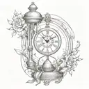 broken clock and hourglass tattoo design idea