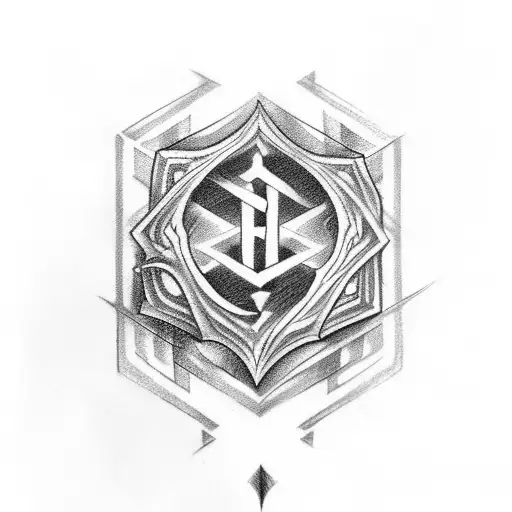 Arm tattoo with rune and mysterious design in black and red tattoo design idea