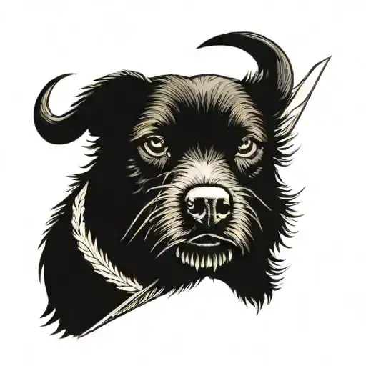 A fierce black dog with a winning stock graph overlayed on its fur tattoo design idea