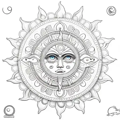 sun and moon in mandala art tattoo design idea