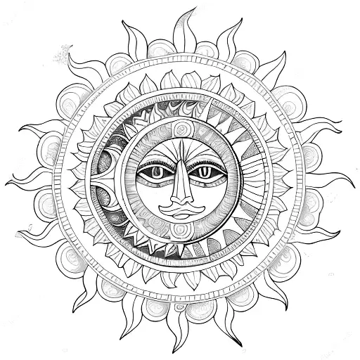 sun and moon in mandala art tattoo design idea