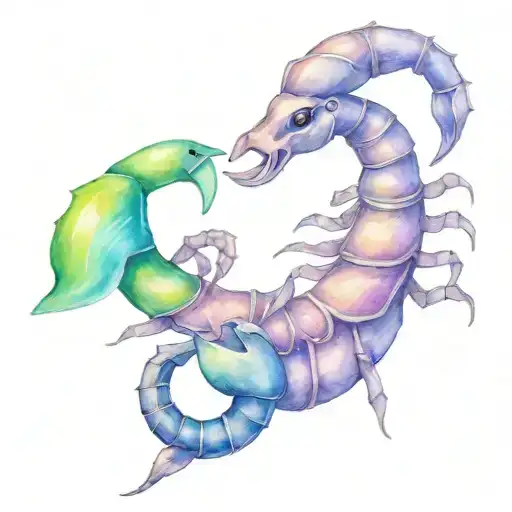 Cute scorpion with maltese knight and the names rebecca & sarah tattoo design idea