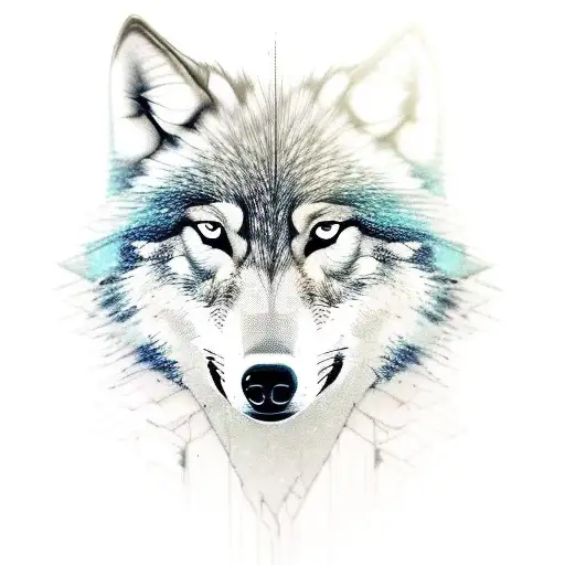 injured wolf half realistic half polygonal tattoo design idea