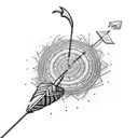 An intricate arrow with feathers and a target bullseye tattoo design idea