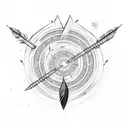 An intricate arrow with feathers and a target bullseye tattoo design idea