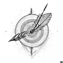 An intricate arrow with feathers and a target bullseye tattoo design idea