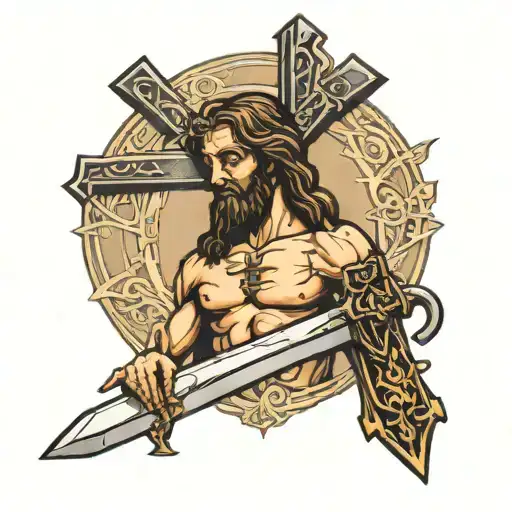 crucified jesus sword tattoo design idea