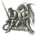 dragon and knight kneeling tattoo design idea
