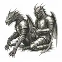 dragon and knight kneeling tattoo design idea