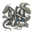 dragon and knight kneeling tattoo design idea