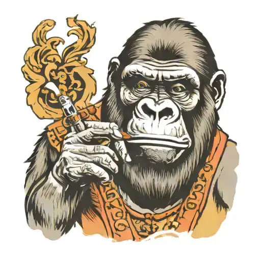 A gorilla who smokes and wears smoked glasses without clothes tattoo design idea