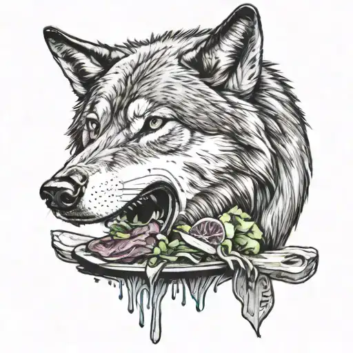 a wolf eating meat new blood tattoo design idea