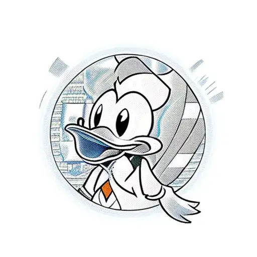 Donald Duck, money, shark, city tattoo design idea