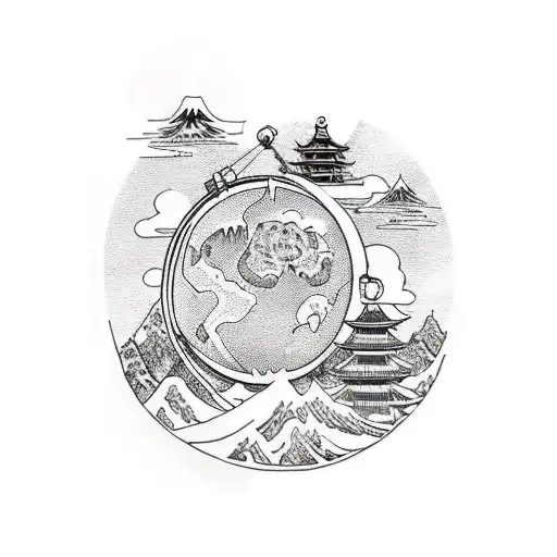 travel backpack with globe inside tattoo design idea