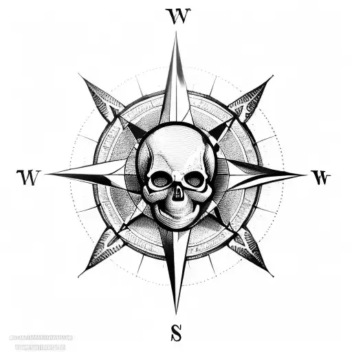 Compass with skull  tattoo design idea