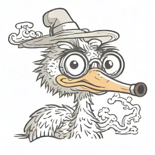 cartoon ostrich big eyes smoking a bong tattoo design idea