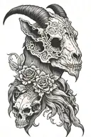 goat skull with cat tattoo design idea