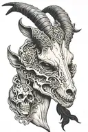 goat skull with cat tattoo design idea