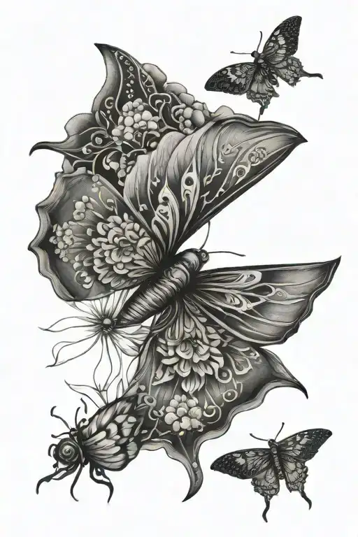 moth mandala flowers growing tattoo design idea