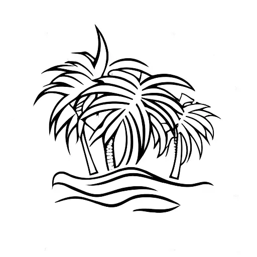 fishing hooks, hearts and palm tree tattoo design idea