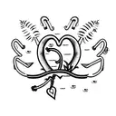heart with fishing hook and palm tree tattoo design idea