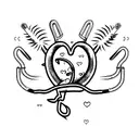 heart with fishing hook and palm tree tattoo design idea