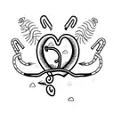 heart with fishing hook and palm tree tattoo design idea