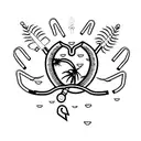 fishing hooks, hearts and palm tree tattoo design idea