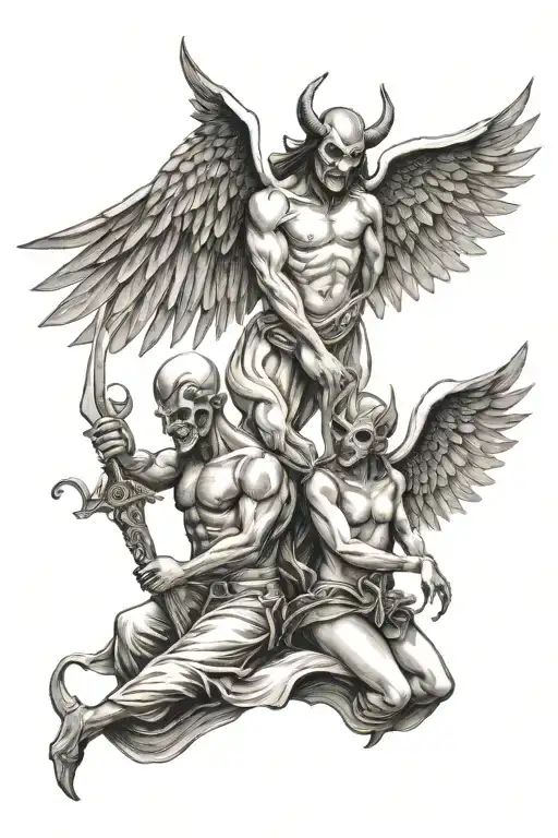 devil and angel, 505, the world is yours, i always tell the truth even when i lie, scales,  tattoo design idea