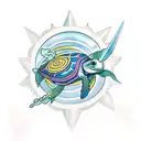 tibal turtle with 3 stars, a sun and a fern tattoo design idea