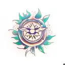 tibal turtle with 3 stars, a sun and a fern tattoo design idea