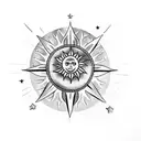 tibal turtle with 3 stars, a sun and a fern tattoo design idea