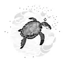 turtle with 3 stars, a sun and a fern tattoo design idea