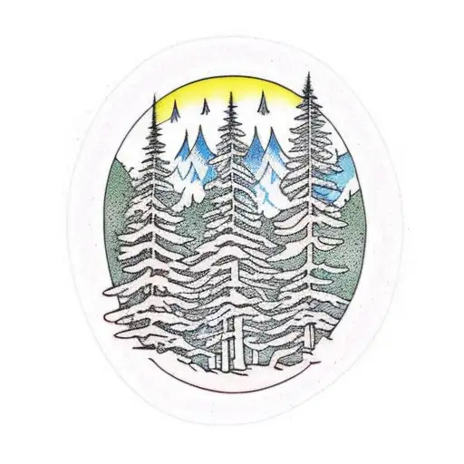A majestic forest landscape with a hiking trail leading into the distance tattoo design idea