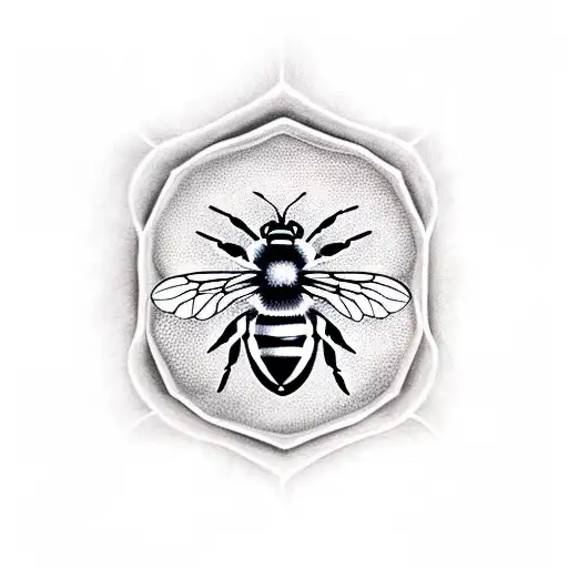 realistic bee on honeycomb  tattoo design idea