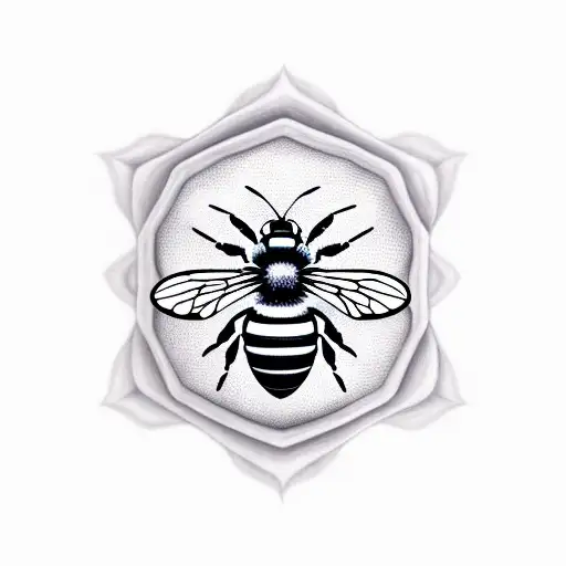 realistic bee on honeycomb  tattoo design idea