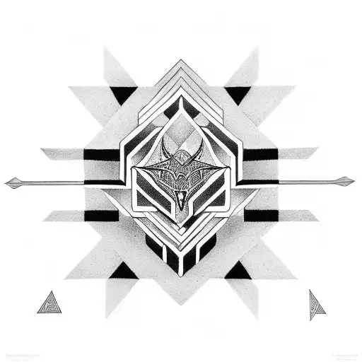 A dotwork tattoo of the Hunab Ku symbol integrated with Greek geometric patterns tattoo design idea