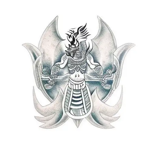 A blackwork tattoo of a Maya warrior with a dragon and jaguar motifs tattoo design idea