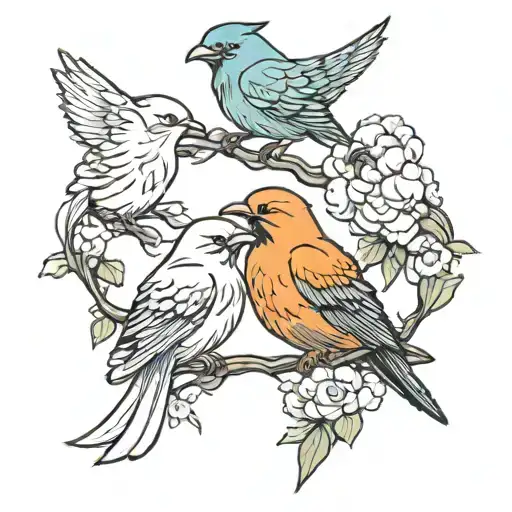 three birds American traditional with clouds tattoo design idea