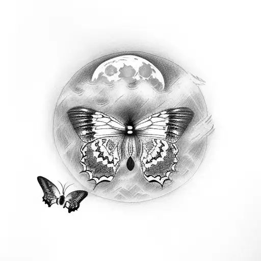 butterflies with a full moon tattoo design idea