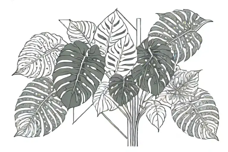 monstera banana tree floral tattoo design idea