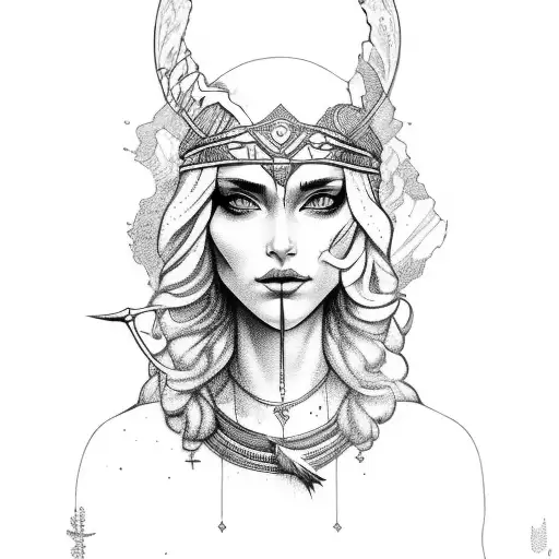 Goddess moraine with sickle tattoo design idea
