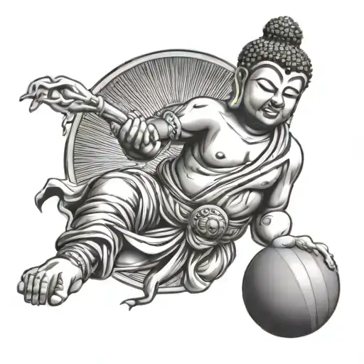 budha playing sports tattoo design idea